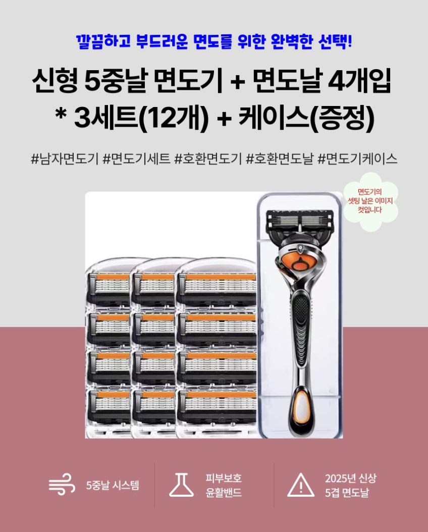 5중날 면도기와 교체 면도날 세트의 구성 예시